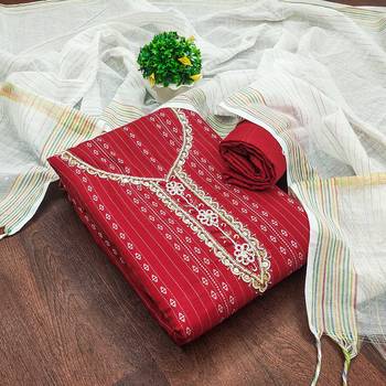 red cotton hand embroidery dress material 1