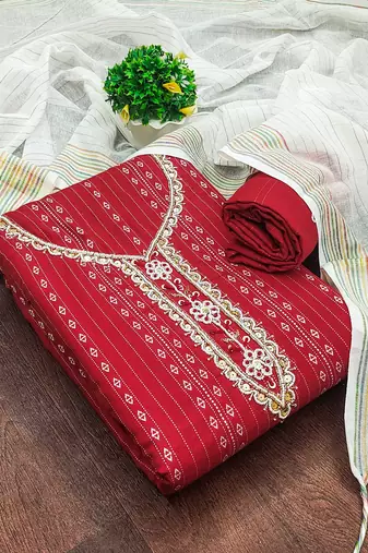 red cotton hand embroidery dress material