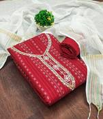 red cotton hand embroidery dress material