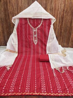 red cotton hand embroidery dress material 2