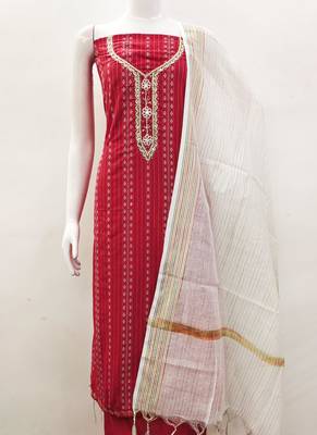 red cotton hand embroidery dress material 3
