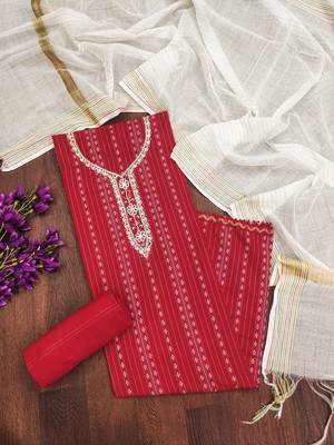red cotton hand embroidery dress material 4