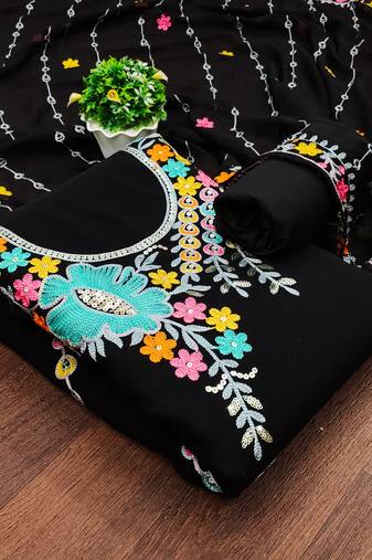 black georgette embroidered dress material