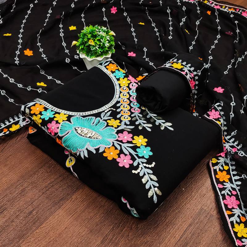 black georgette embroidered dress material