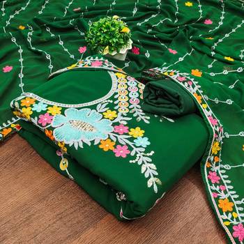 green georgette embroidered dress material 1