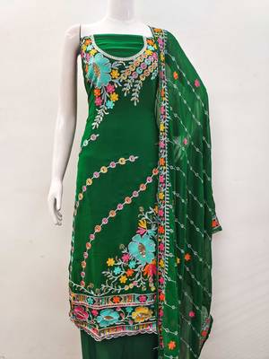 green georgette embroidered dress material 2