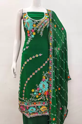 green georgette embroidered dress material