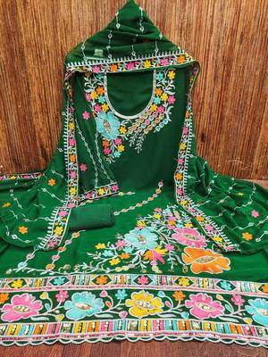 green georgette embroidered dress material 3