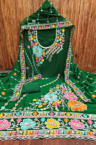 green georgette embroidered dress material