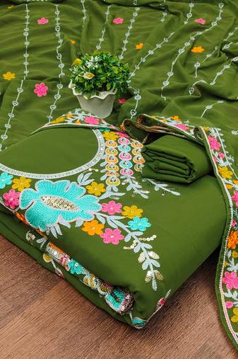 mehendi georgette embroidered dress material