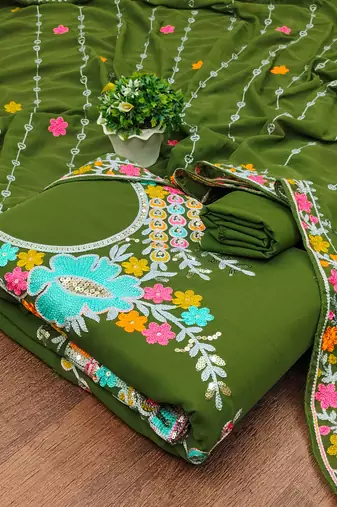 mehendi georgette embroidered dress material