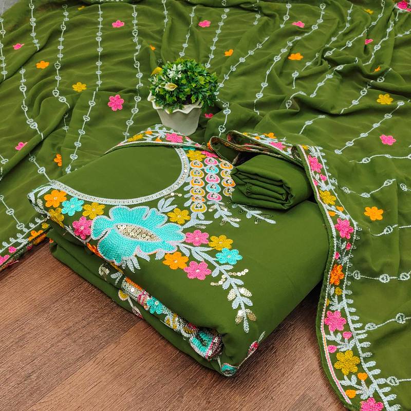 mehendi georgette embroidered dress material