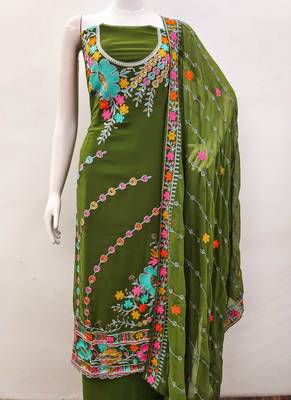 mehendi georgette embroidered dress material 2