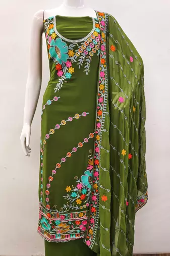 mehendi georgette embroidered dress material