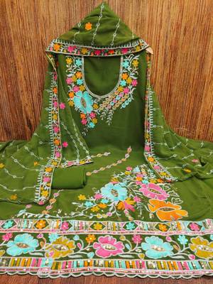 mehendi georgette embroidered dress material 3