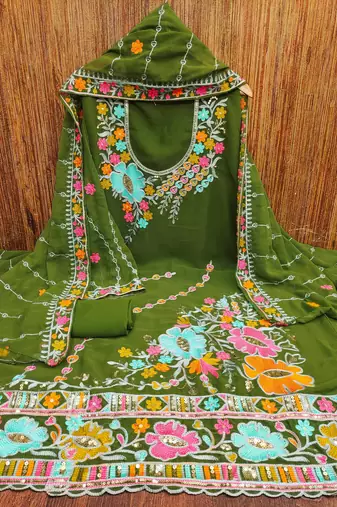 mehendi georgette embroidered dress material