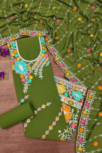 mehendi georgette embroidered dress material