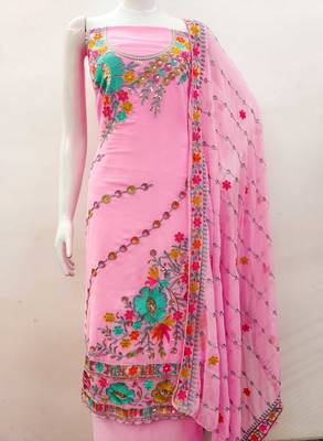 pink georgette embroidered dress material 2