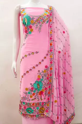 pink georgette embroidered dress material