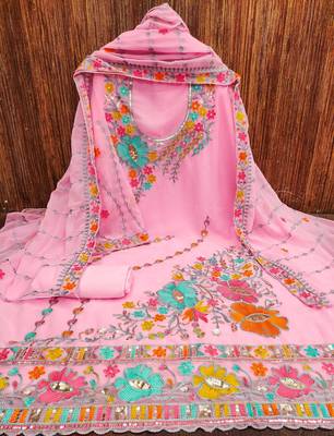 pink georgette embroidered dress material 3