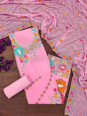 pink georgette embroidered dress material 4