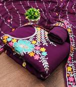 purple georgette embroidered dress material