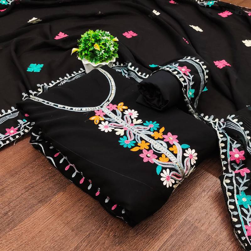 black georgette embroidered dress material