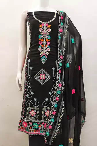 black georgette embroidered dress material