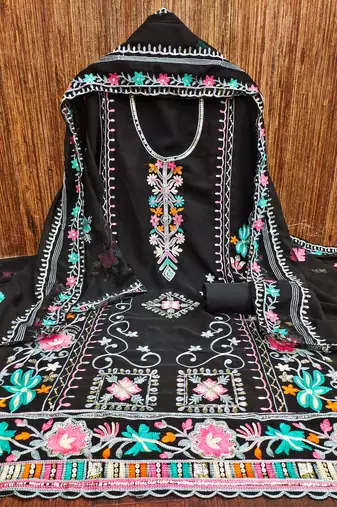 black georgette embroidered dress material