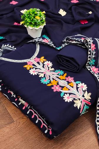 blue georgette embroidered dress material