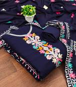 blue georgette embroidered dress material