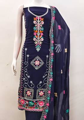 blue georgette embroidered dress material 2