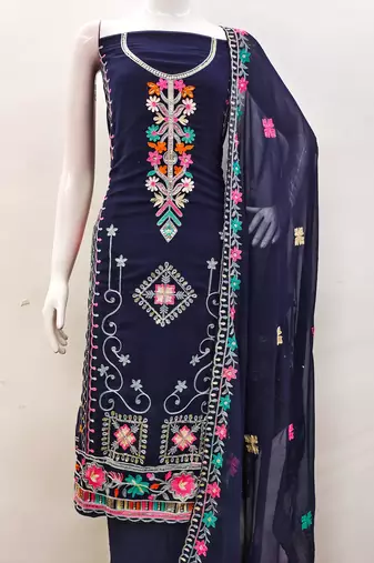 blue georgette embroidered dress material