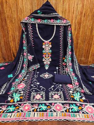 blue georgette embroidered dress material 3