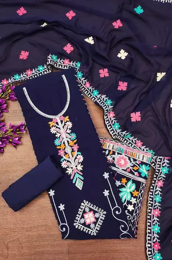 blue georgette embroidered dress material