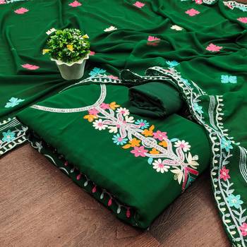 green georgette embroidered dress material 1