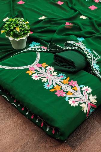 green georgette embroidered dress material