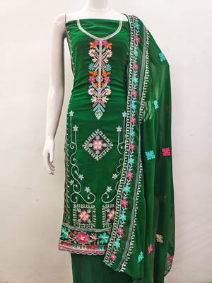 green georgette embroidered dress material 2
