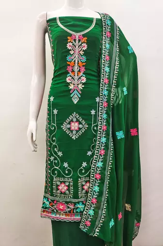 green georgette embroidered dress material