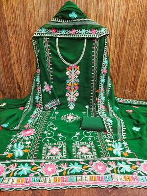 green georgette embroidered dress material 3