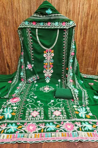 green georgette embroidered dress material