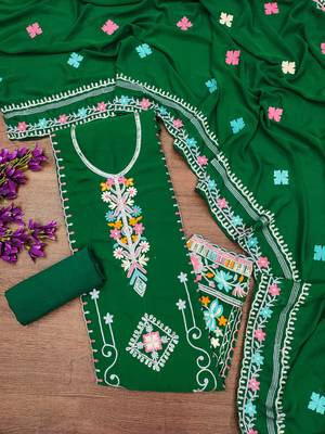 green georgette embroidered dress material 4