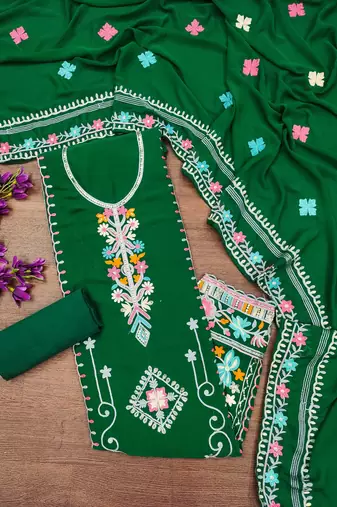 green georgette embroidered dress material