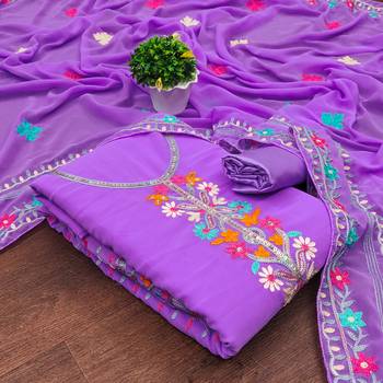 lavender georgette embroidered dress material 1