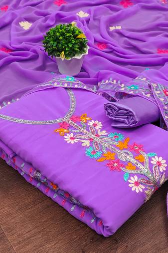 lavender georgette embroidered dress material