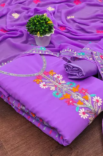 lavender georgette embroidered dress material