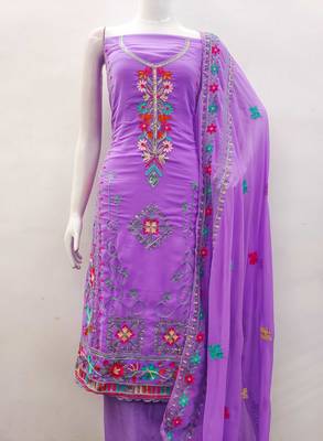 lavender georgette embroidered dress material 2