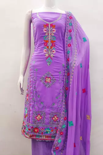 lavender georgette embroidered dress material