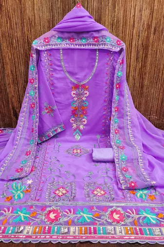 lavender georgette embroidered dress material