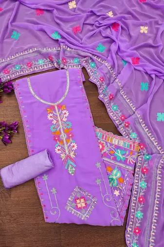 lavender georgette embroidered dress material